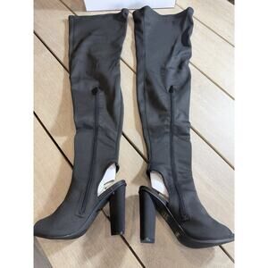 Bamboo Women’s Sunlight-02s Size 9 Thigh High Stretchy Peep Toe Heeled Boots